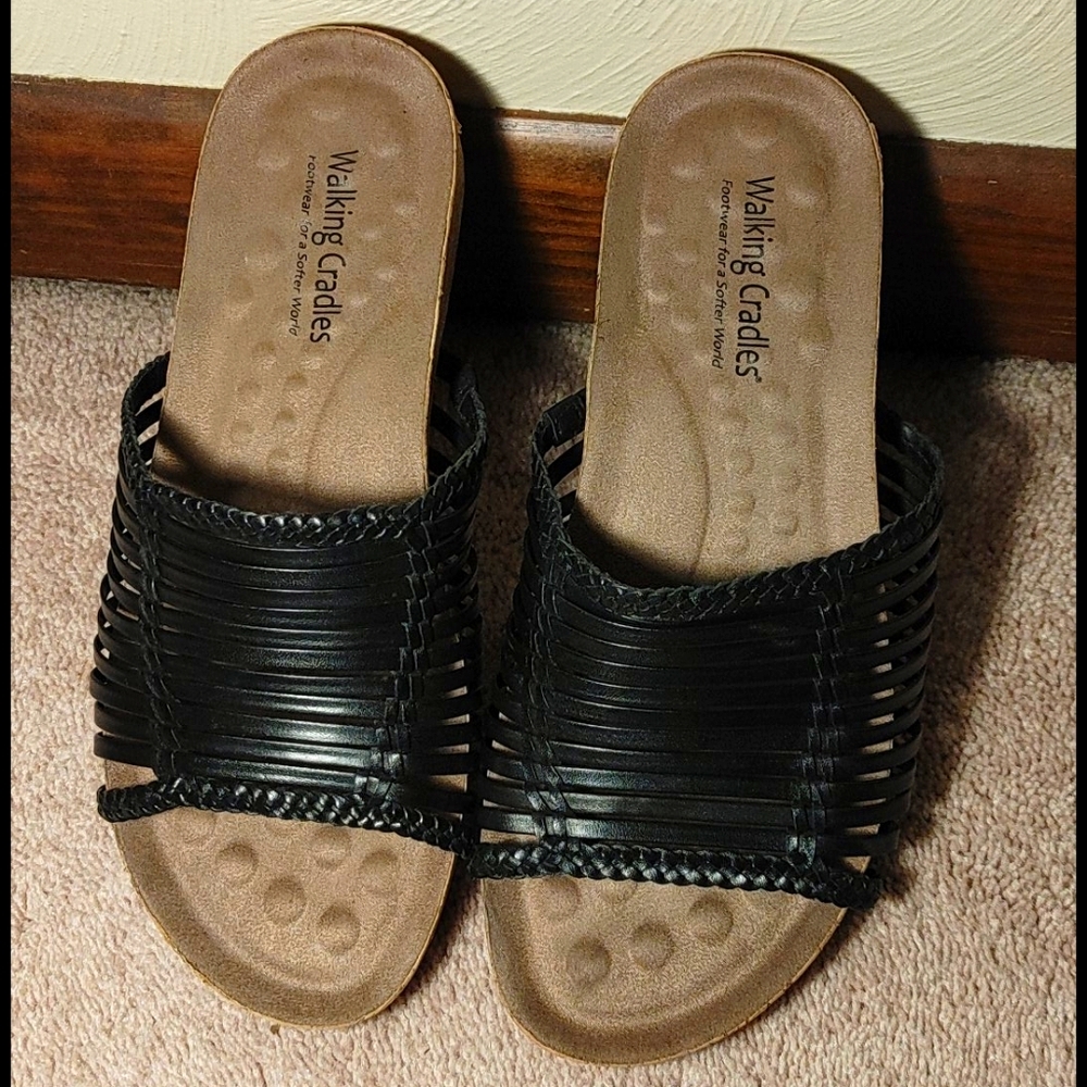 Woven Black Leather Sandals